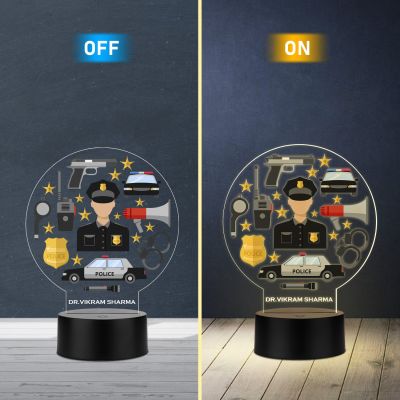 Personalized Police Theme LED Night Lamp Custom with Name Warm White Light Gift for Police Officer